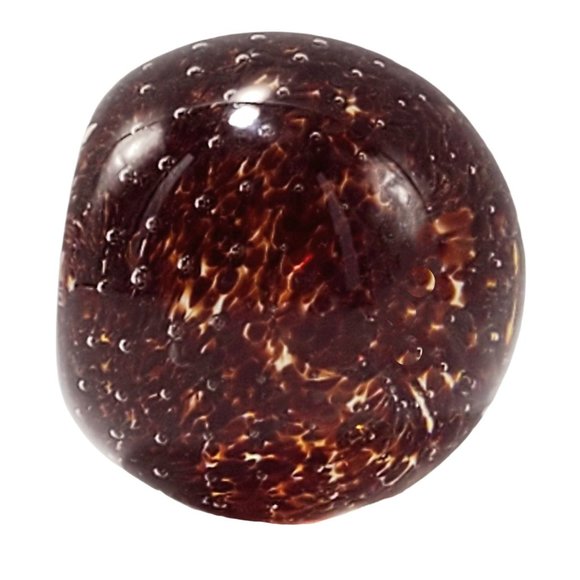 Vintage Paperweight Brown & Amber Speckled Blown Glass Eye Style Flower Image - Picture 6 of 8